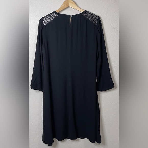 Eileen Fisher Embellished Bateau Neck Silk Crepe Dress Black Size Small - Picture 3 of 6